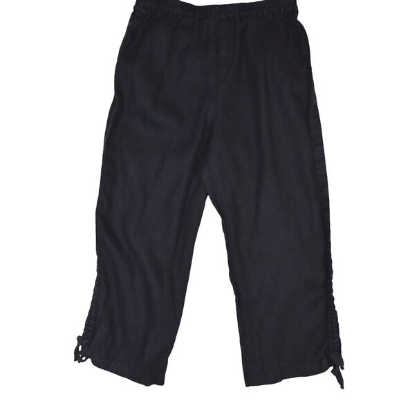 Vintage Chico’s Black 100% Linen Crop Pants Sz 1 Relaxed Fit Minimalist Coastal - Picture 3 of 9